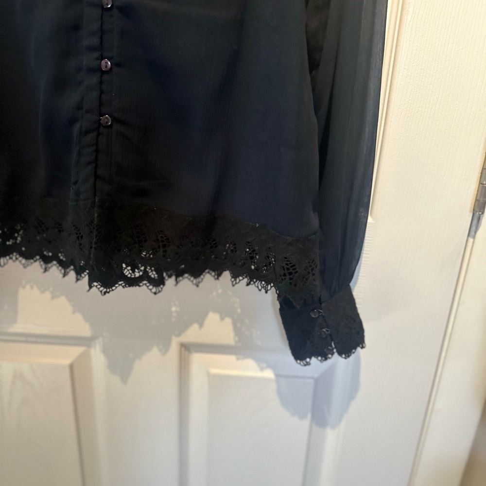 Anthro Love Sam Floral Black Lace Top & Pleated Blouse In Navy Crocheted S Small - Picture 8 of 15